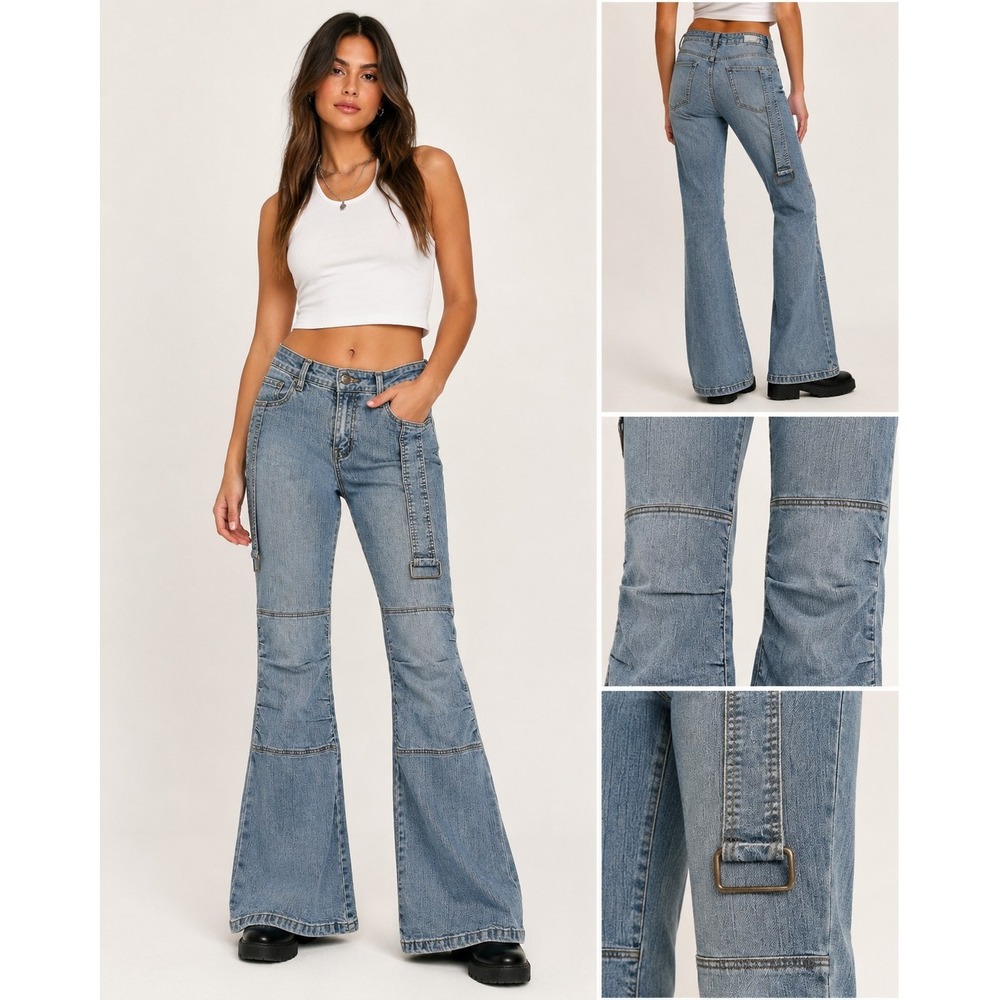 Vintage Bubblegum USA Y2K Carpenter Jeans Double Knee Utility Straps Size 9 / 10